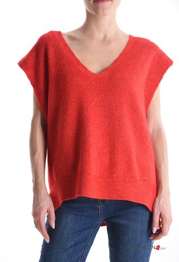 Maglione in Misto Lana costine maniche corte scollo a V - ph 1