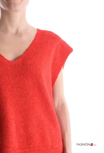 Maglione in Misto Lana costine maniche corte scollo a V - ph 4