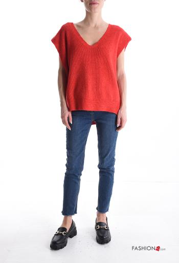 Maglione in Misto Lana costine maniche corte scollo a V - ph 5