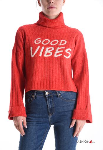 Maglione in Misto Lana costine maniche lunghe Fantasia scritta a collo alto - ph 1