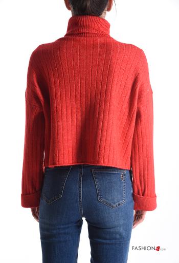 Maglione in Misto Lana costine maniche lunghe Fantasia scritta a collo alto - ph 2