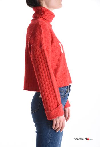 Maglione in Misto Lana costine maniche lunghe Fantasia scritta a collo alto - ph 3