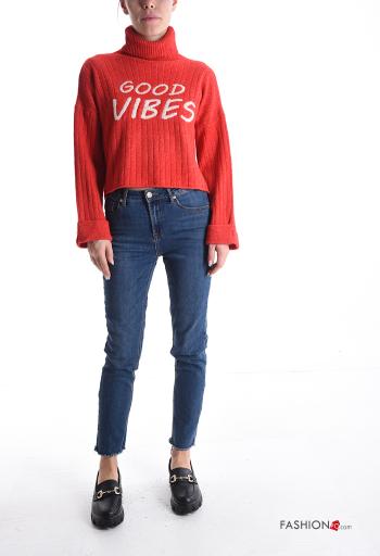 Maglione in Misto Lana costine maniche lunghe Fantasia scritta a collo alto - ph 5