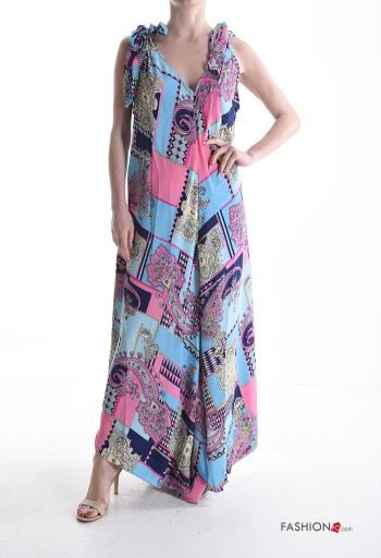 Jumpsuit in Seta regolabile senza maniche Fantasia mista con fiocco scollo a V - ph 1