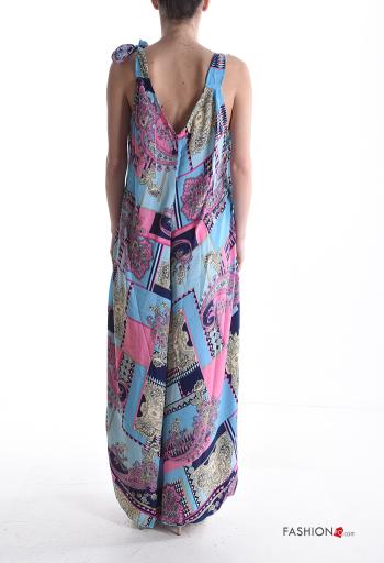 Jumpsuit in Seta regolabile senza maniche Fantasia mista con fiocco scollo a V - ph 2