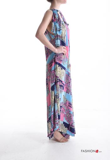 Jumpsuit in Seta regolabile senza maniche Fantasia mista con fiocco scollo a V - ph 3