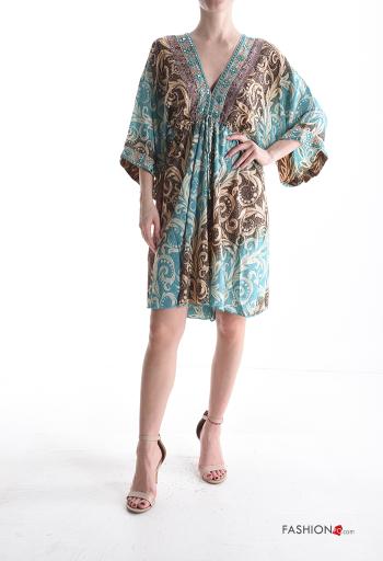 Robe en Soie ajustable à dos nu à col en V manches à trois-quarts