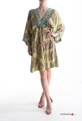 long sleeve backless adjustable Silk Dress with v-neck