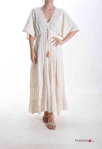 Embroidered short sleeve Dress with flounces broderie anglaise with v-neck