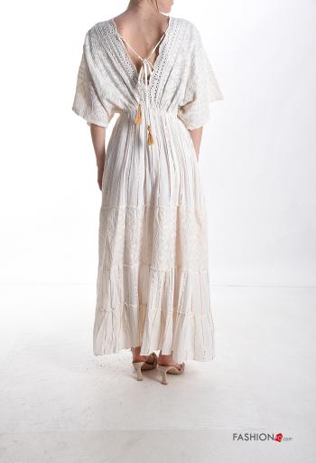 Embroidered short sleeve Dress with flounces broderie anglaise with v-neck - ph 2
