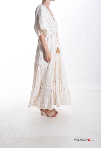 Embroidered short sleeve Dress with flounces broderie anglaise with v-neck - ph 3