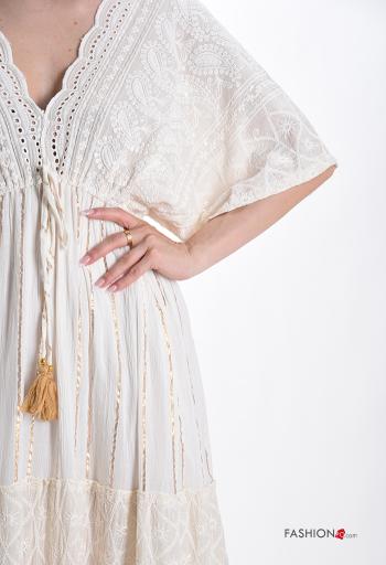 Embroidered short sleeve Dress with flounces broderie anglaise with v-neck - ph 4
