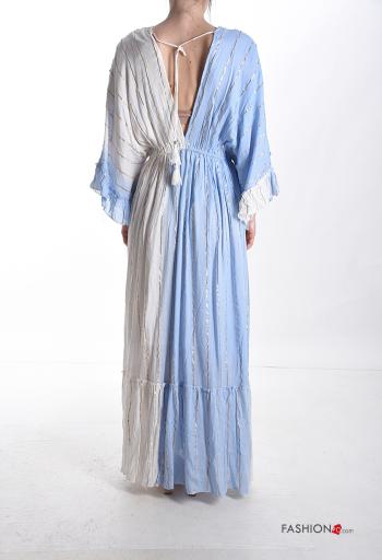 Graphic Print long sleeve backless Dress with flounces with v-neck - ph 2