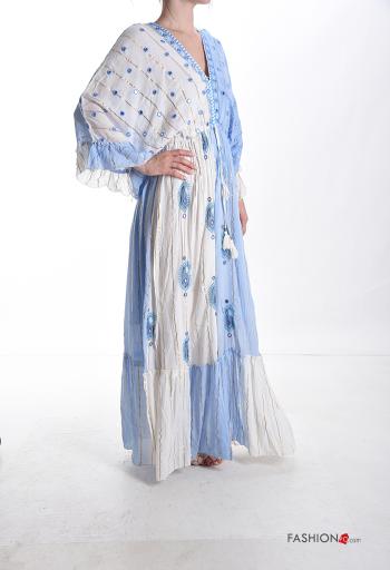 Graphic Print long sleeve backless Dress with flounces with v-neck - ph 3