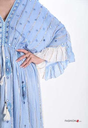 Graphic Print long sleeve backless Dress with flounces with v-neck - ph 4