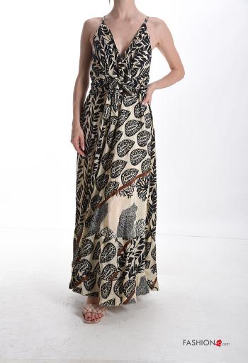 Abito scollato sulla schiena lungo regolabile senza maniche Fantasia mista scollo a V