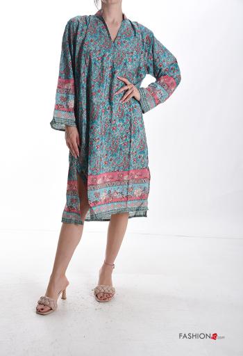 Tunica in Seta maniche lunghe Fantasia mista scollo a V - ph 1