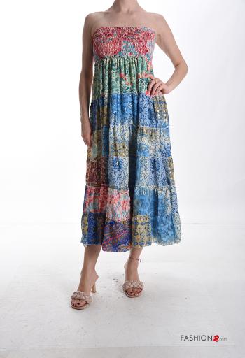 Abito in Seta multiuso senza maniche Fantasia mista con balze con elastico