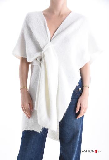 short sleeve Wool Mix Sweater with v-neck with knot - ph 1