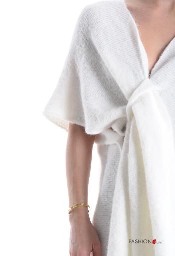 short sleeve Wool Mix Sweater with v-neck with knot - ph 4