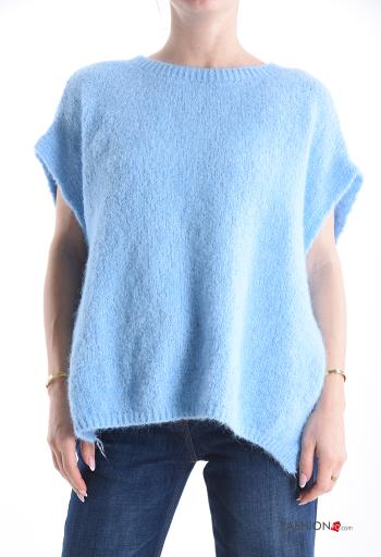 Maglione in Misto Lana maniche corte girocollo con spacco con fiocco con nodo