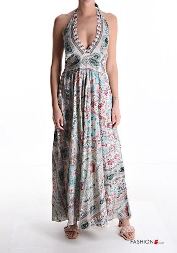 Abito in Seta senza maniche lungo Fantasia jacquard scollo a V - ph 1