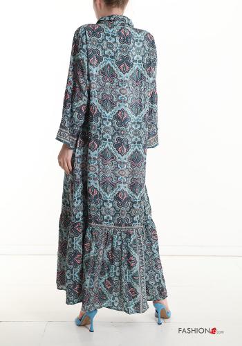 Abito in Seta lungo con colletto Fantasia stampata con balze con bottoni - ph 2