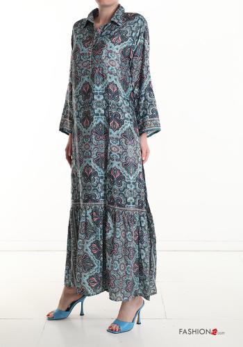 Abito in Seta lungo con colletto Fantasia stampata con balze con bottoni - ph 3