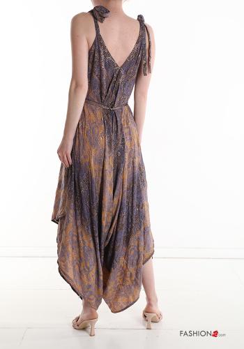 Patterned sleeveless Silk Jumpsuit with v-neck with sash - ph 2