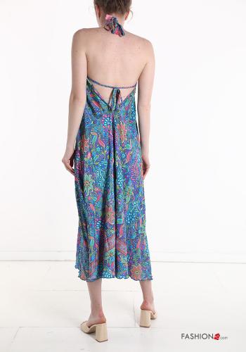 Jacquard print long backless Silk Dress with v-neck - ph 2