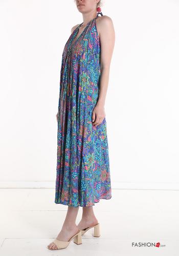 Jacquard print long backless Silk Dress with v-neck - ph 3