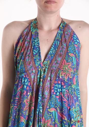 Jacquard print long backless Silk Dress with v-neck - ph 4