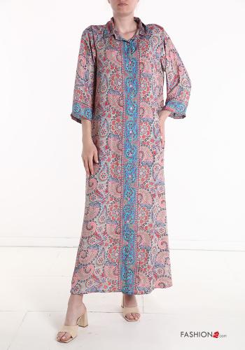 Robe chemise en Soie longue imprimé avec poches manches à trois-quarts