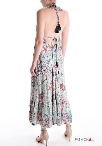 Jacquard print sleeveless long Silk Dress with flounces with v-neck - ph 2