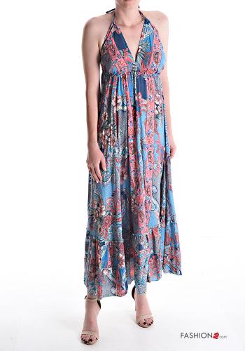 Abito in Seta senza maniche lungo Fantasia jacquard con balze scollo a V - ph 1