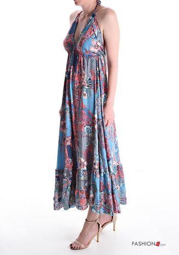 Abito in Seta senza maniche lungo Fantasia jacquard con balze scollo a V - ph 3