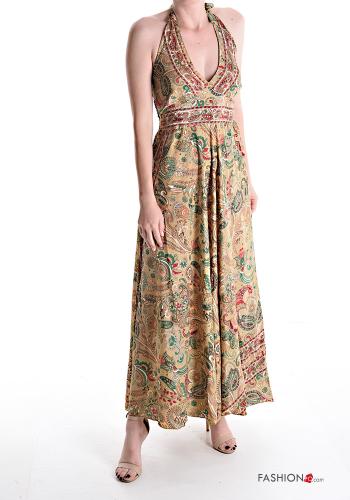Abito in Seta senza maniche lungo Fantasia jacquard scollo a V - ph 1