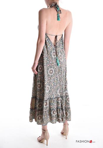Patterned sleeveless long Silk Dress with flounces with v-neck - ph 2