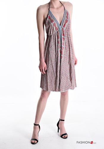 knee-length backless Silk Dress with v-neck plunging neckline