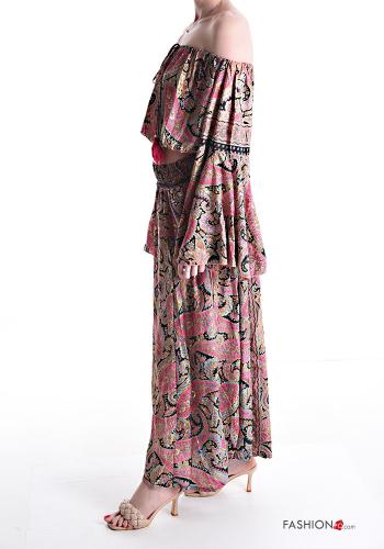 Jacquard print long sleeve wide leg Silk Co-ord with elastic - ph 3