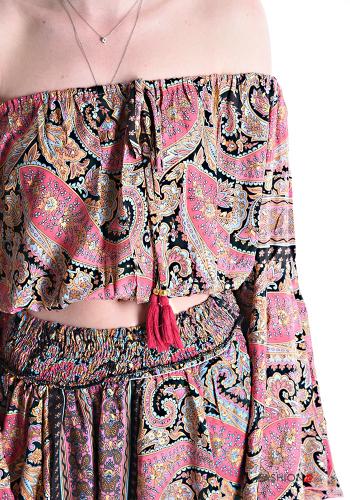Jacquard print long sleeve wide leg Silk Co-ord with elastic - ph 4