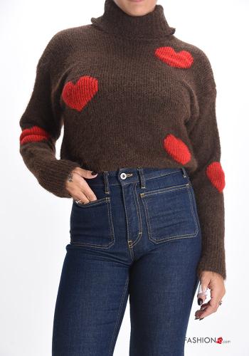 heart motif long sleeve mini Wool Mix Sweater Rollneck - ph 1