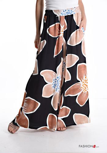 Pantalone wide leg Fantasia floreale con tasche con elastico - ph 1