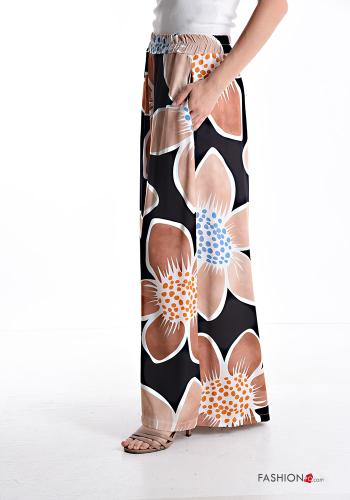 Pantalone wide leg Fantasia floreale con tasche con elastico - ph 3