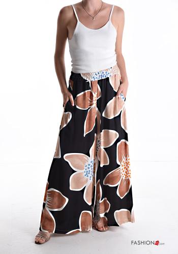 Pantalone wide leg Fantasia floreale con tasche con elastico - ph 5