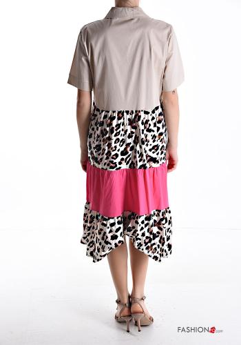 Robe en Coton manches courtes à collet Imprimé animalier à volants à boutons - ph 2