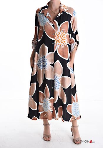 Floral oversized with collar Shirt dress with buttons with pockets - ph 1