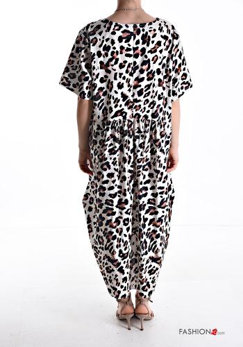Robe en Coton manches courtes oversize col rond Imprimé animalier avec poches - ph 2