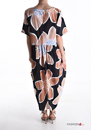 Vestido em Algodão oversize manga curta gola redonda Floral com bolsos - ph 2