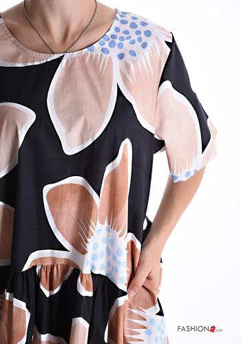 Vestido em Algodão oversize manga curta gola redonda Floral com bolsos - ph 4